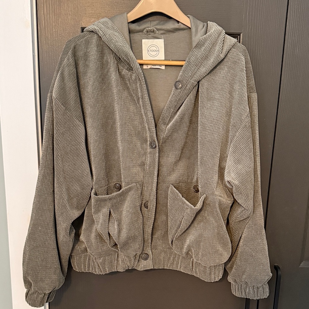 Gray/Olive Green Button-Up Jacket